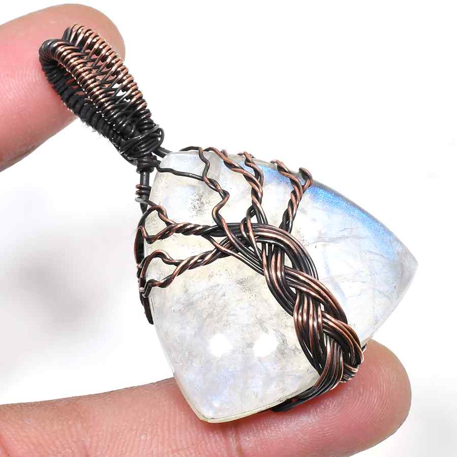 Celestial Embrace – Dark Copper Moonstone Pendant