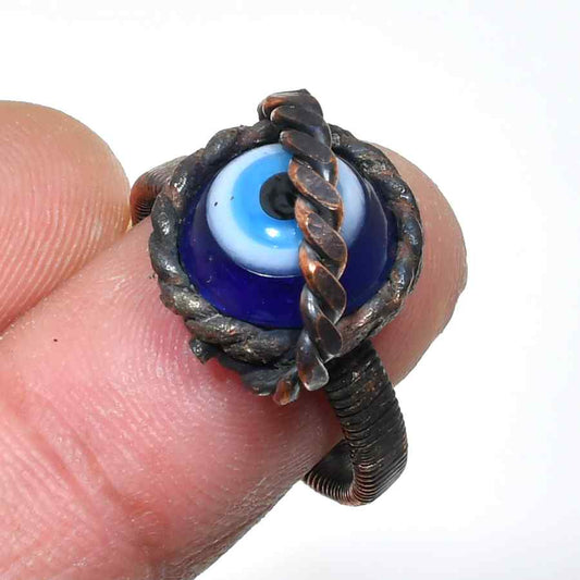 Azure Aegis – Oxidized Copper Evil Eye Ring