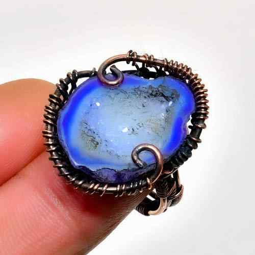 Azure Harmony – Oxidized Copper Blue Agate Ring