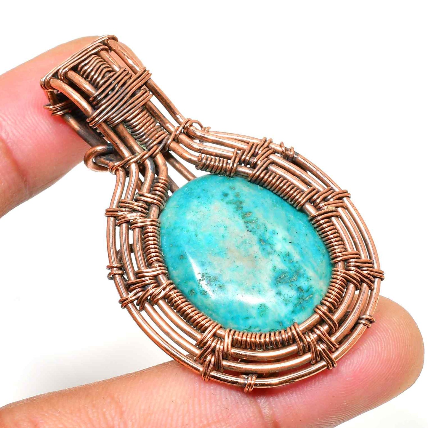 Aurora’s Embrace – Copper-Wrapped Turquoise Pendant