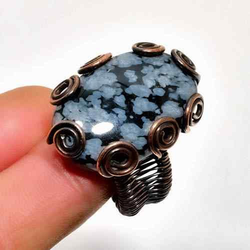 Terra’s Embrace – Snowflake Obsidian Copper Ring