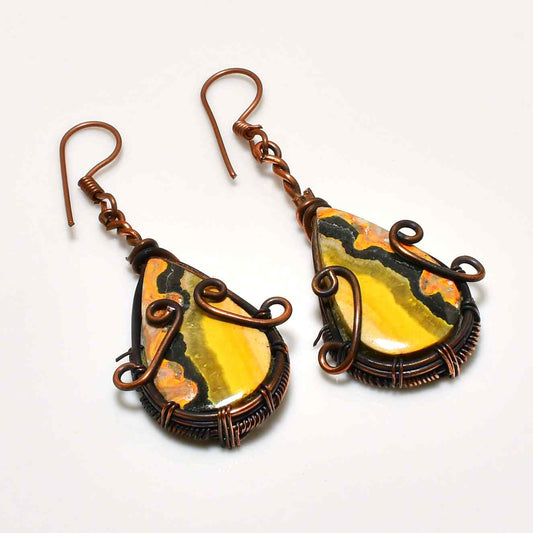 Sunny Muse – Yellow Marbled Copper Earrings