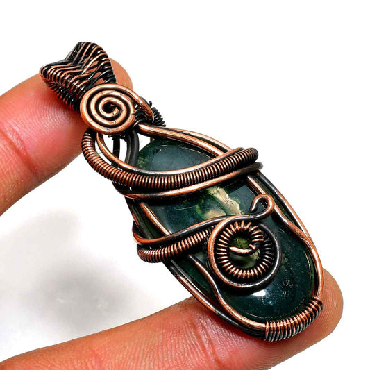Gaia’s Embrace – Green Stone Copper Pendant