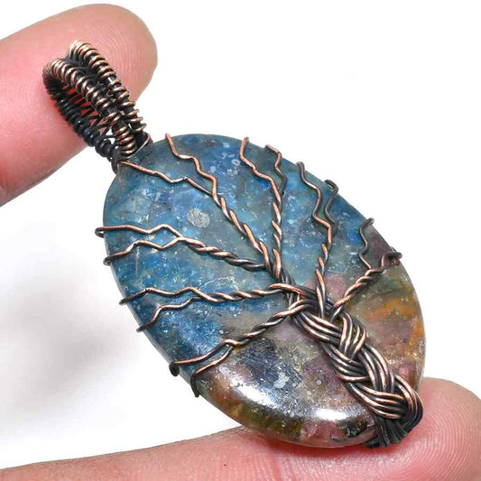 Ocean’s Embrace – Blue Agate Copper Pendant