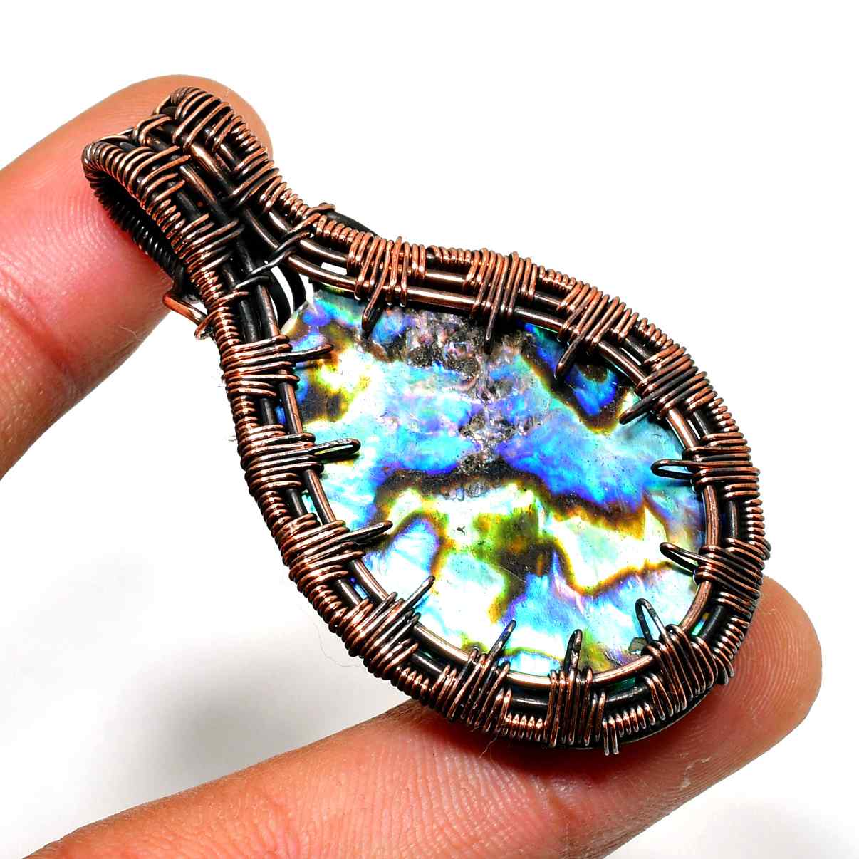 Luna’s Essence – Copper-Wrapped Abalone Pendant