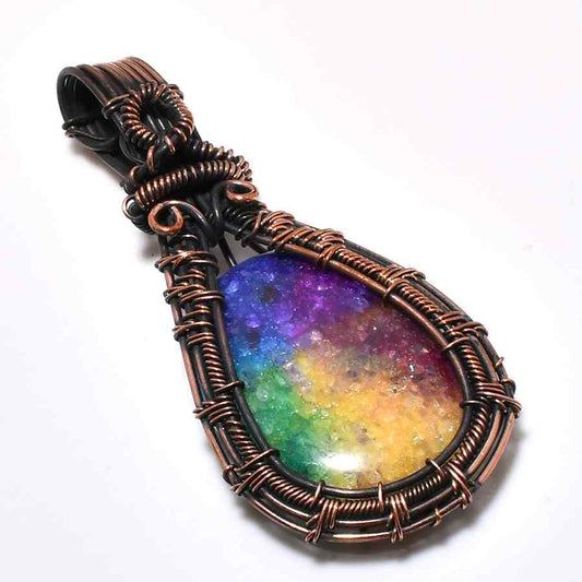 Elysian Glow – Drusy Aura Quartz Copper Pendant