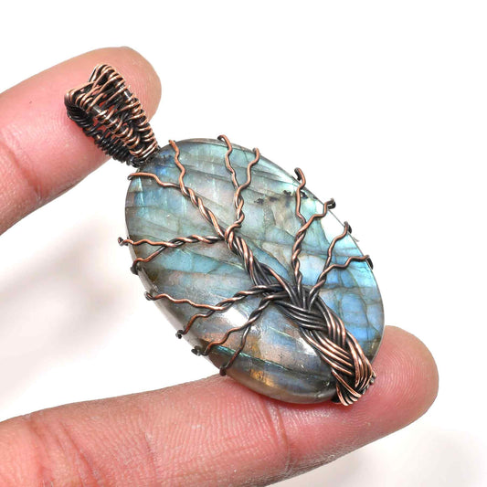 Astral Arbor – Labradorite Copper Pendant