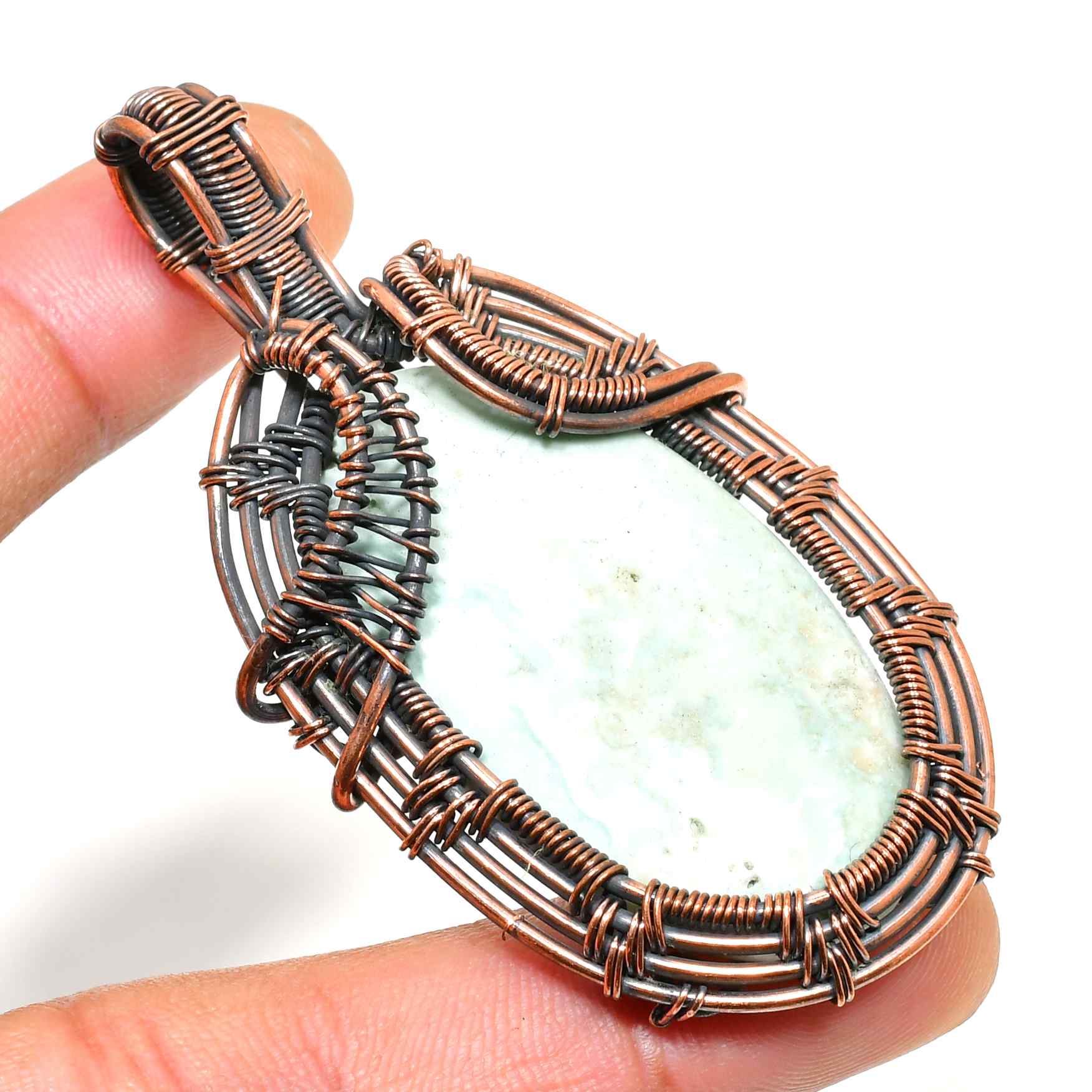 Serenity’s Embrace – Copper-Wrapped Natural Stone Pendant