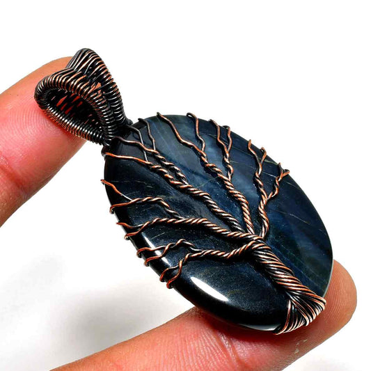 Moonlit Grove – Blue Agate Tree of Life Pendant