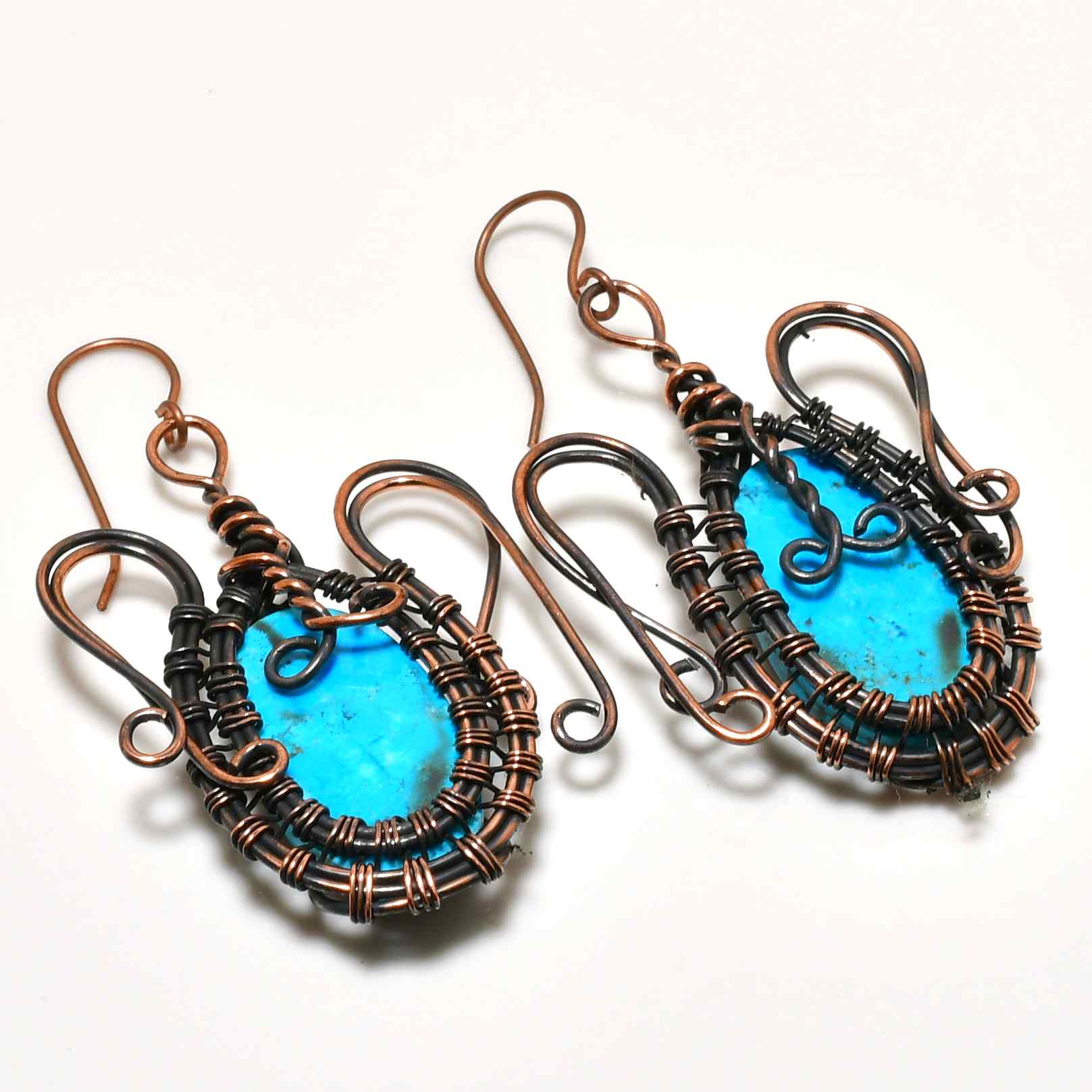 Turquoise Muse – Hand-Wrapped Copper Earrings