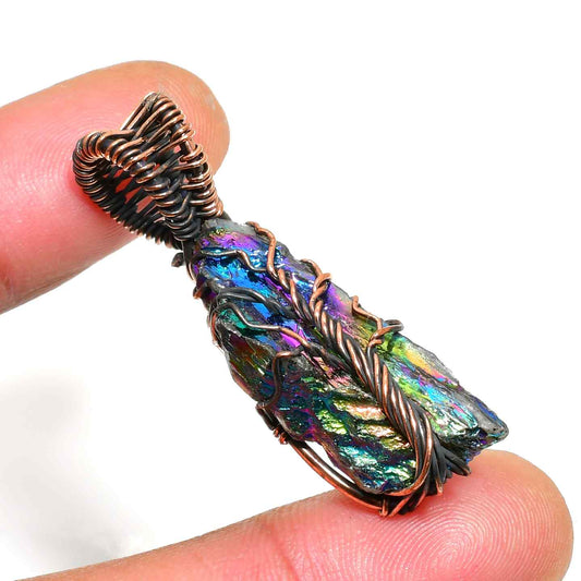 Celestial Harmony – Aura Quartz Copper Pendant