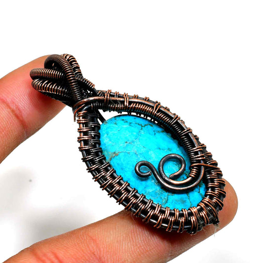 Turquoise Whisper – Oxidized Copper Pendant