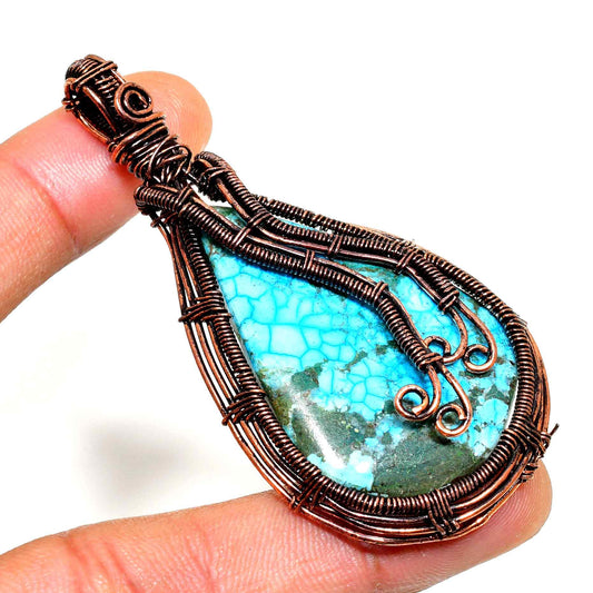 Turquoise Cascade – Copper Wire Turquoise Pendant