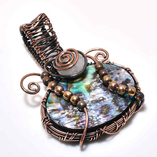 Celestial Harmony – Abalone & Moonstone Copper Pendant
