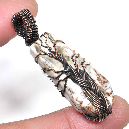 Verdant Soul – Copper-Wrapped Stone Pendant