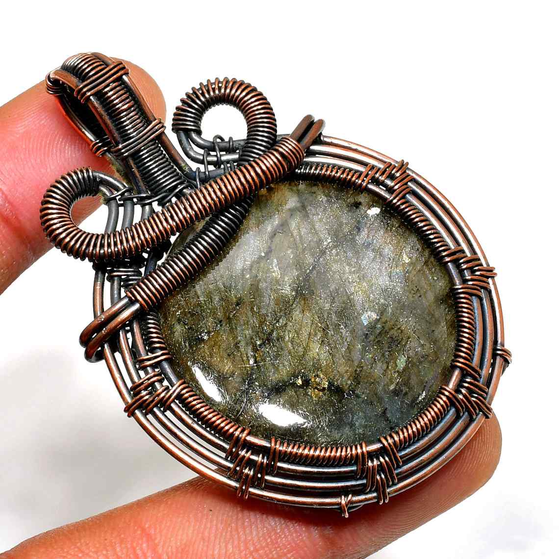 Gaia’s Guardian – Labradorite Copper Pendant