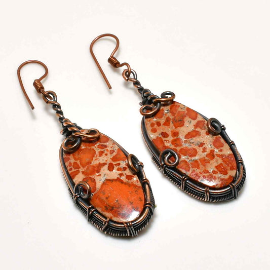 Ember’s Dreamcatcher – Red Jasper Copper Earrings