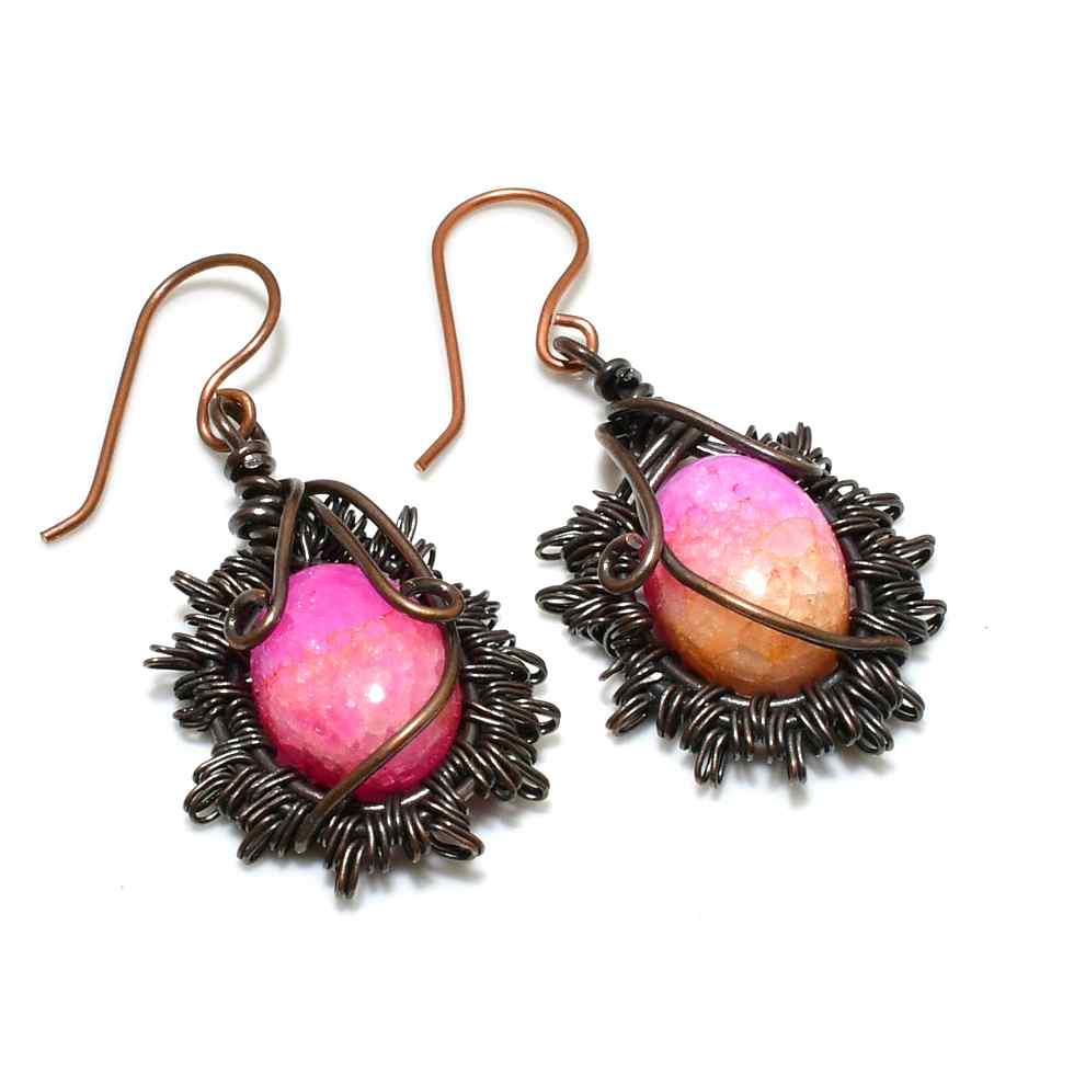 Blushing Harmony – Pink Opal Copper Earrings