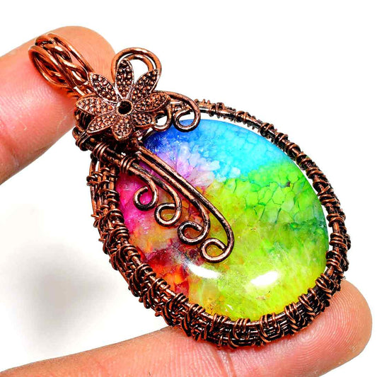 Harmonious Glow – Agate & Copper Wire Pendant