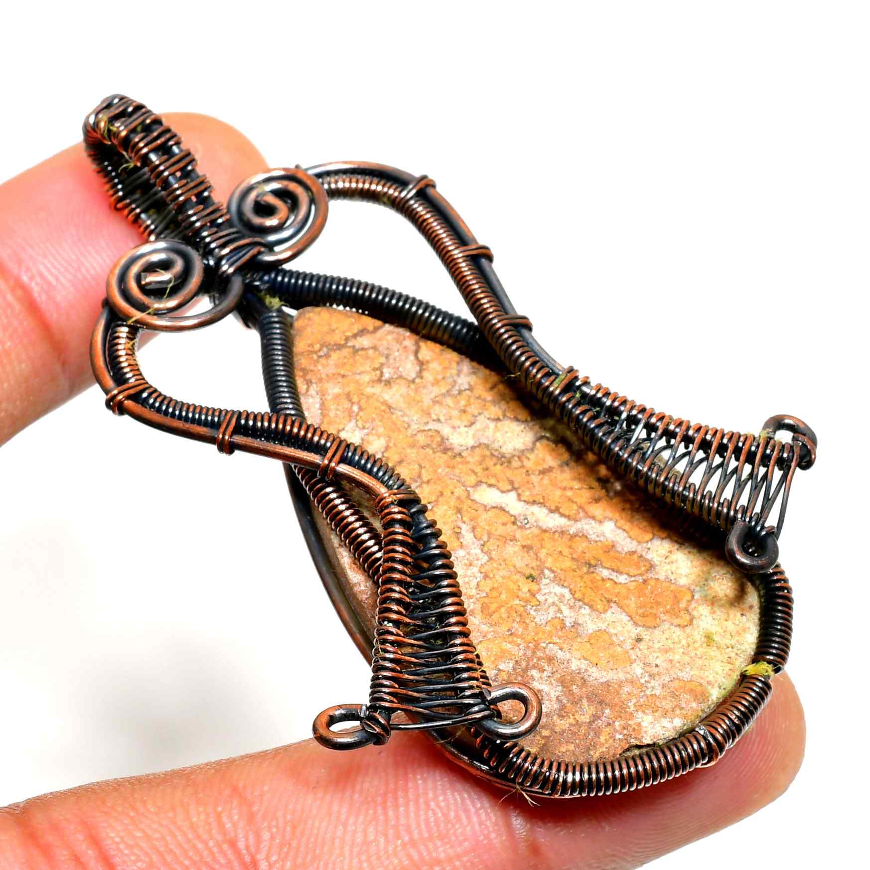 Earthbound Embrace – Polished Stone & Oxidized Wire Pendant