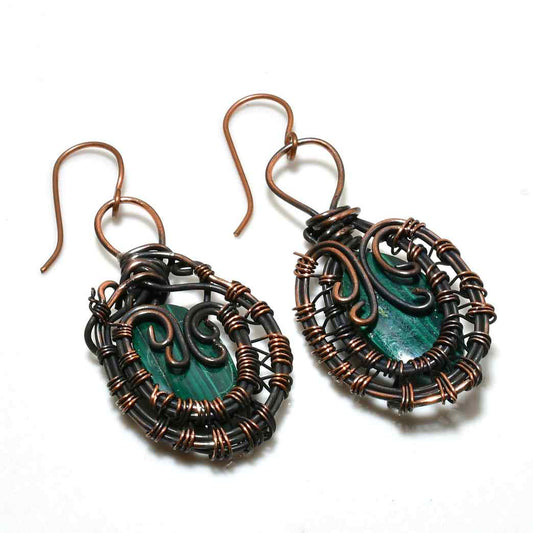 Gaia’s Harmony – Malachite Copper Earrings