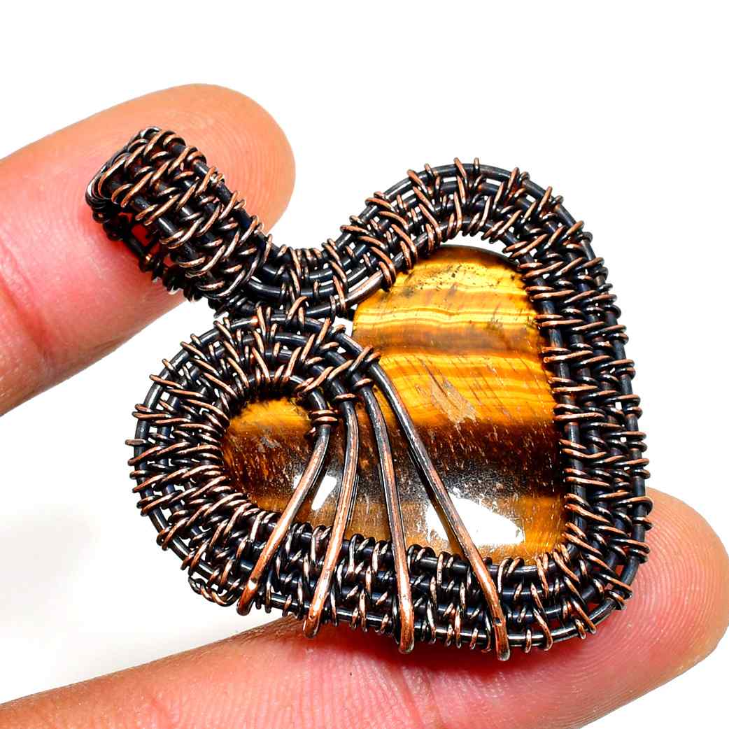 Heart of Strength – Tiger’s Eye & Dark Copper Pendant