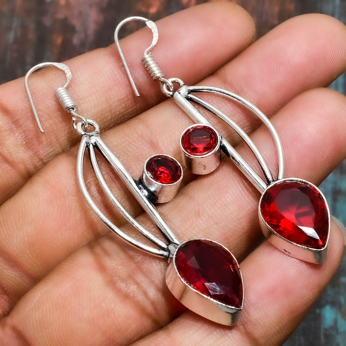 Crimson Ember – Ruby Sterling Silver Earrings