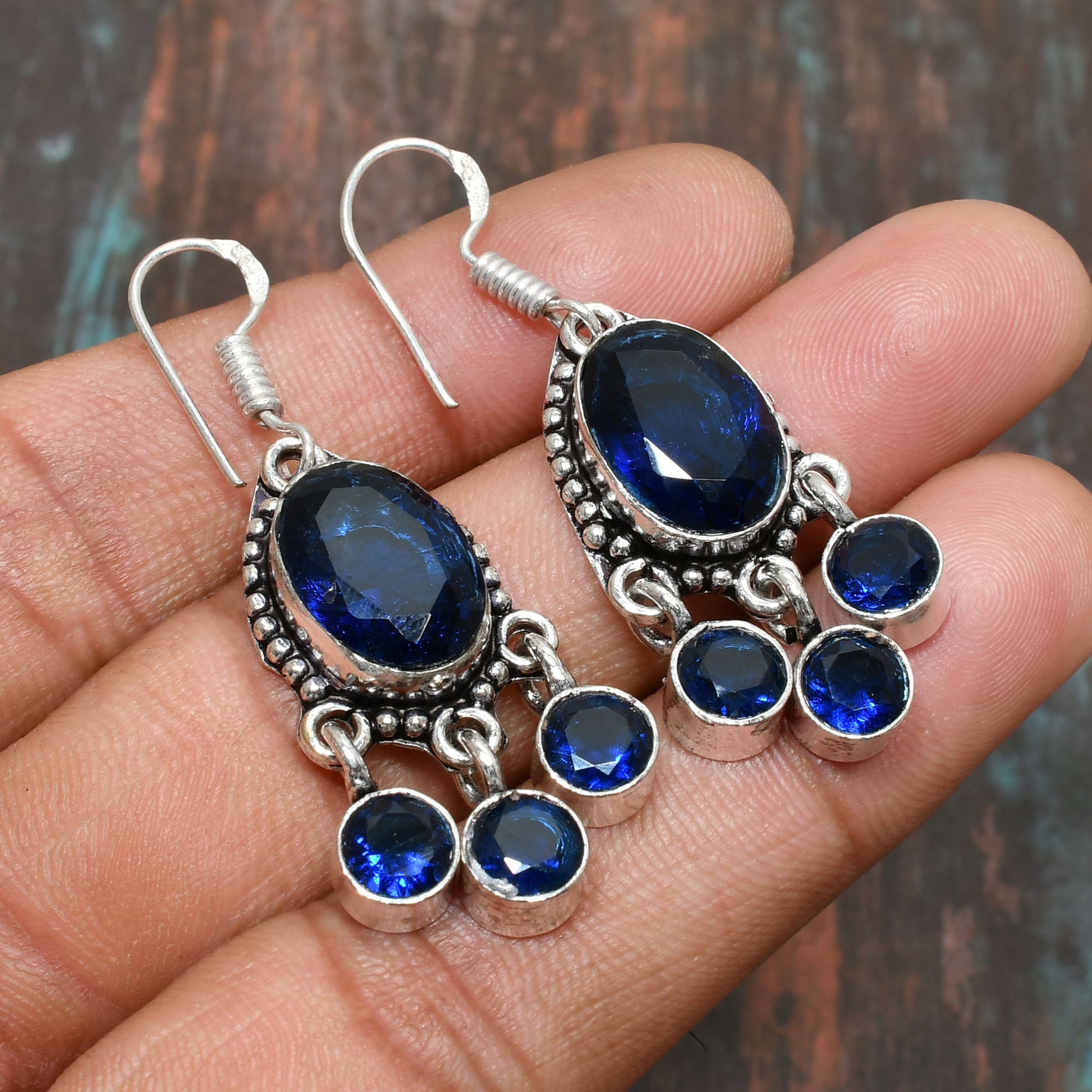 Sapphire Serenity – Sterling Silver Filigree Earrings