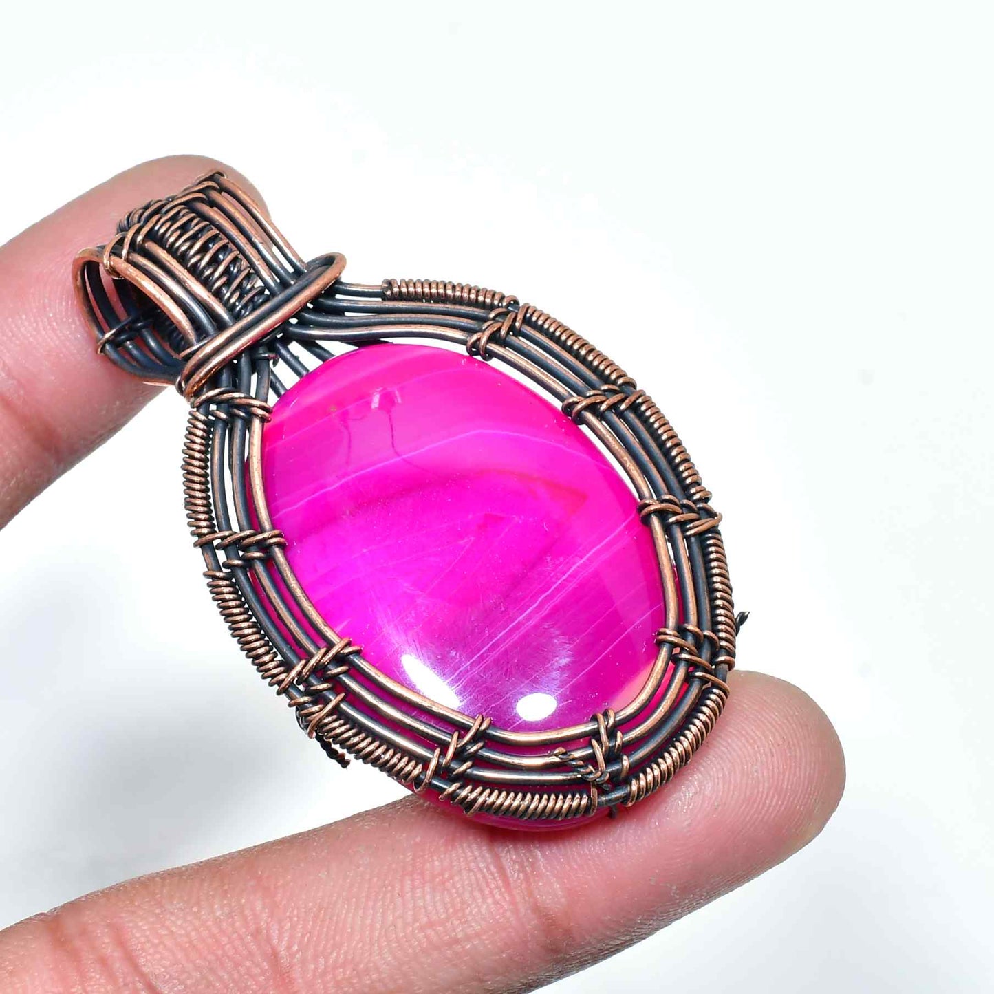 Serenity’s Embrace – Pink Agate Copper Pendant