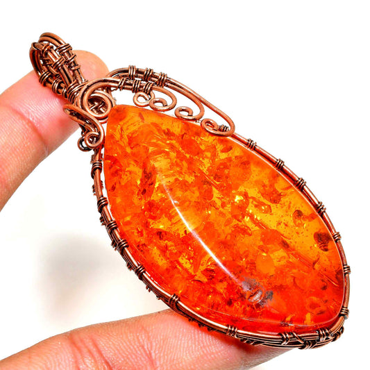 Auric Ember – Handcrafted Amber & Copper Pendant