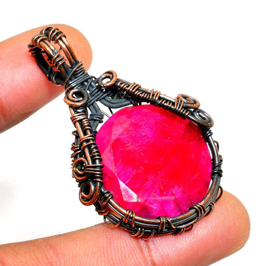 Crimson Ember – Ruby Copper Pendant