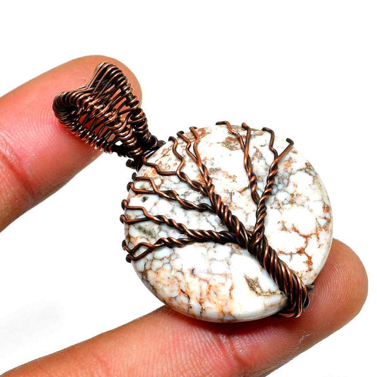 Gaia’s Embrace – White Stone Copper Tree of Life Pendant