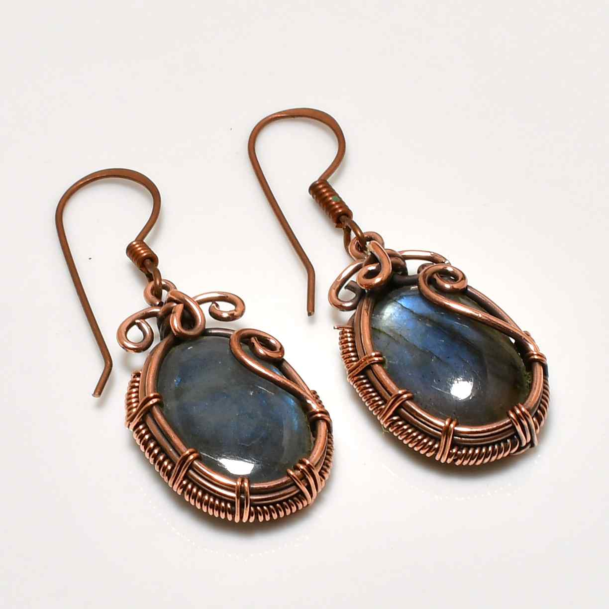 Selene’s Shimmer – Labradorite & Copper Earrings