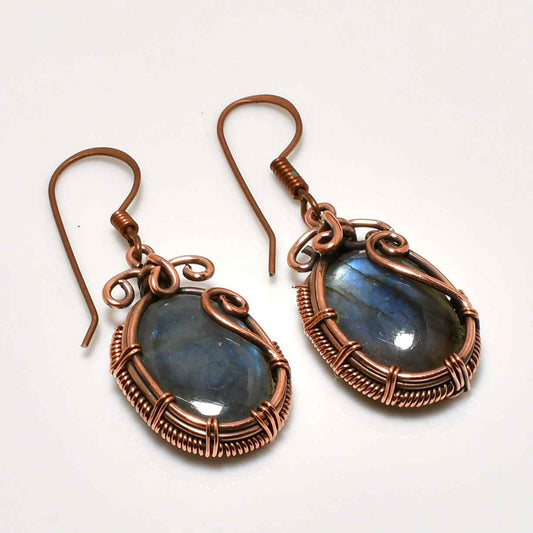 Selene’s Shimmer – Labradorite & Copper Earrings