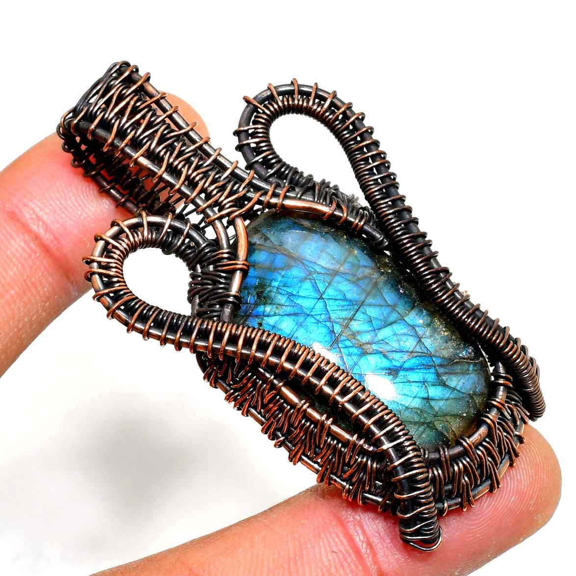 Celestial Guardian – Labradorite & Copper Wire Pendant