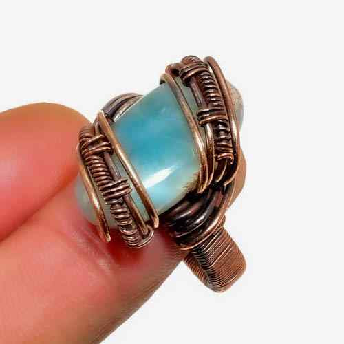 Ocean’s Embrace – Hand-Wrapped Larimar Copper Ring