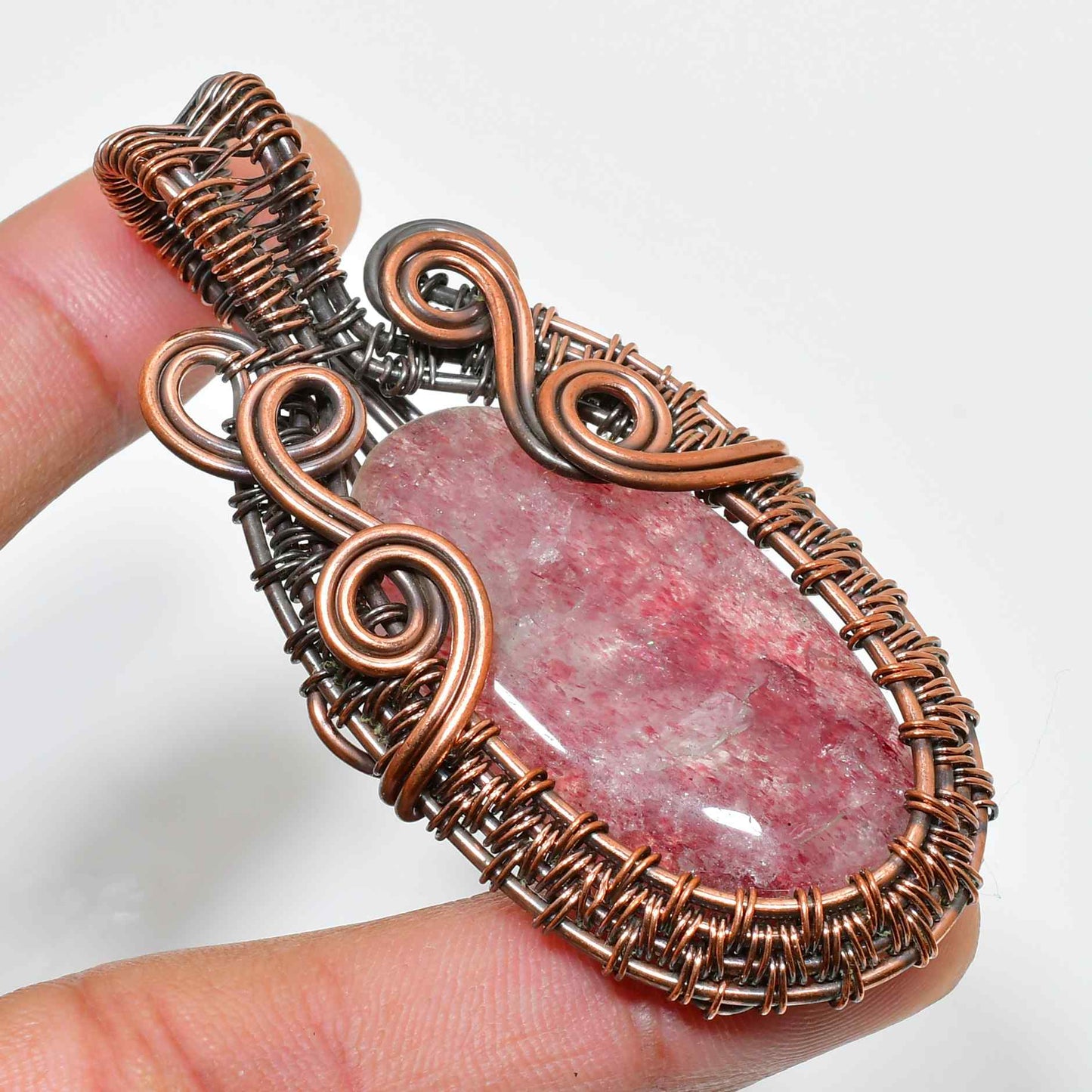 Heart’s Embrace – Rhodochrosite Copper & Silver Pendant
