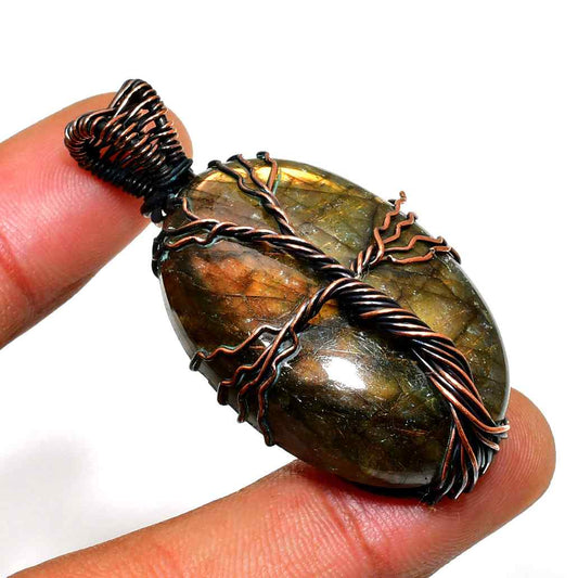 Luna’s Lattice – Labradorite Copper Pendant