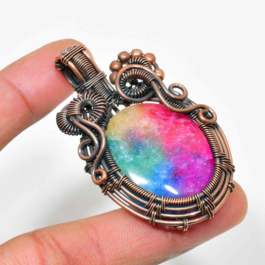 Aurora’s Gleam – Colorful Druzy Copper Pendant