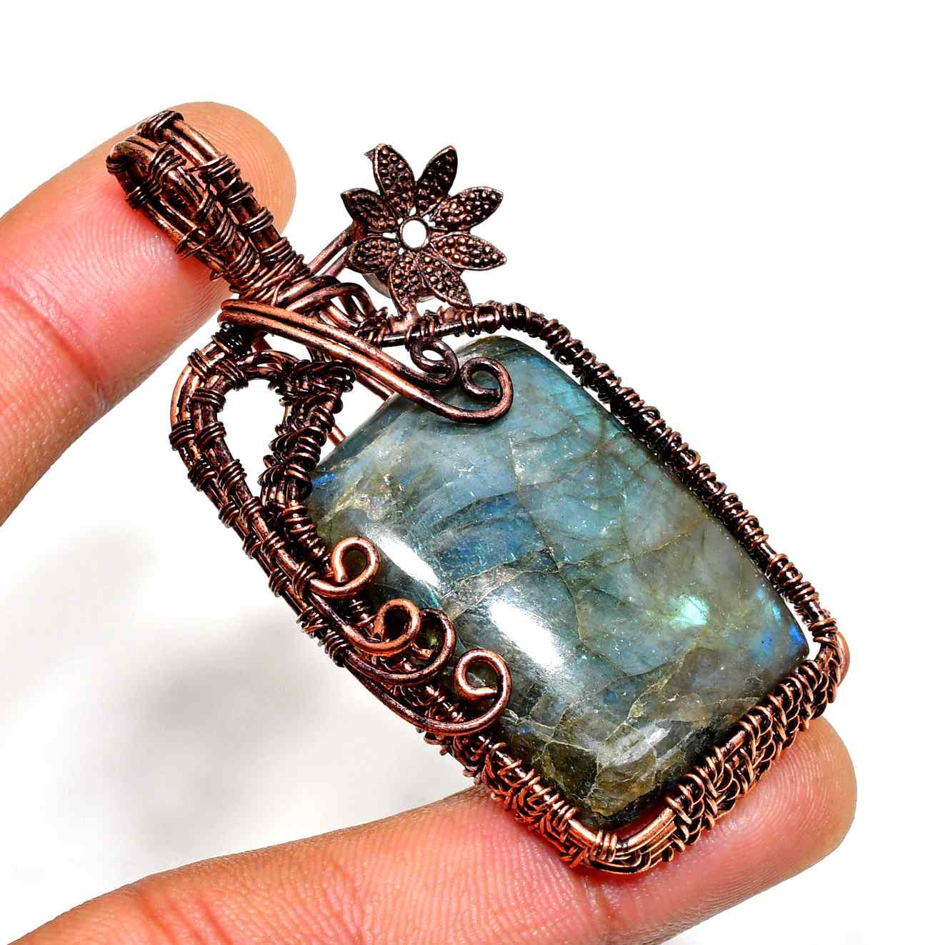 Aurora’s Veil – Labradorite Copper Pendant