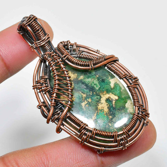 Ember’s Embrace – Green Jasper Copper Pendant