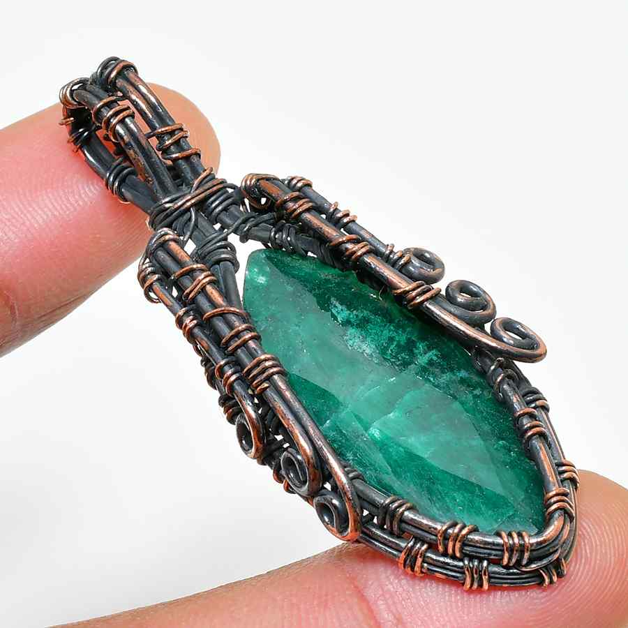 Emerald Embrace – Oxidized Copper Pendant