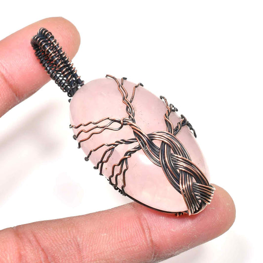 Harmony’s Grove – Rose Quartz Copper Tree Pendant