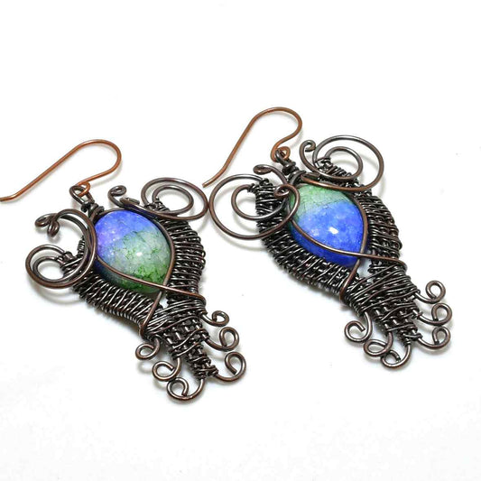 Muse’s Balance – Copper-Wrapped Blue & Green Gem Earrings
