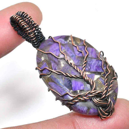 Ezra’s Veil – Amethyst & Oxidized Copper Pendant