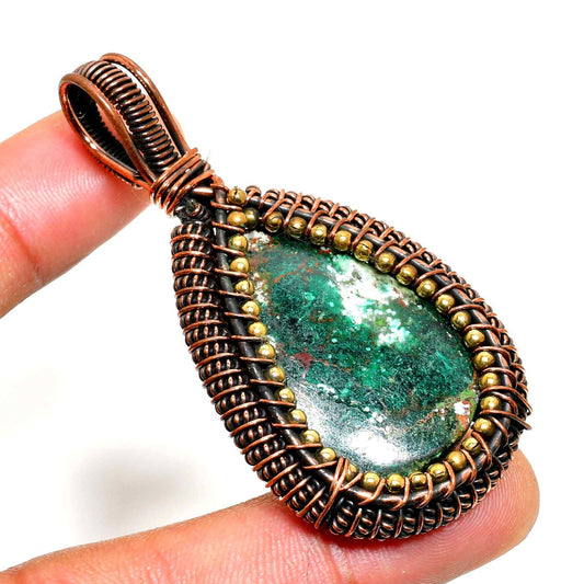 Serpent’s Embrace – Green Gemstone Copper Pendant
