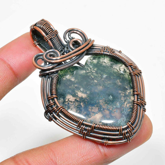 Verdant Whisper – Moss Agate Copper Pendant