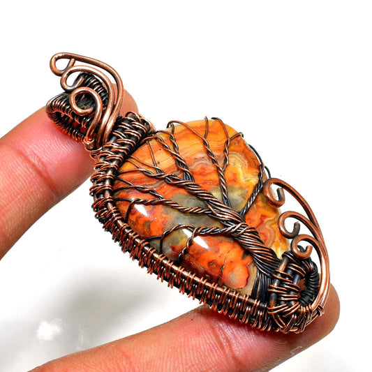 Ember’s Embrace – Orange Agate Copper Pendant