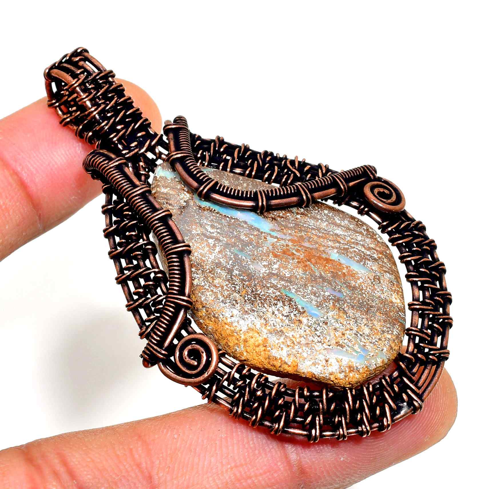 Glinting Serenity – Copper & Natural Stone Pendant