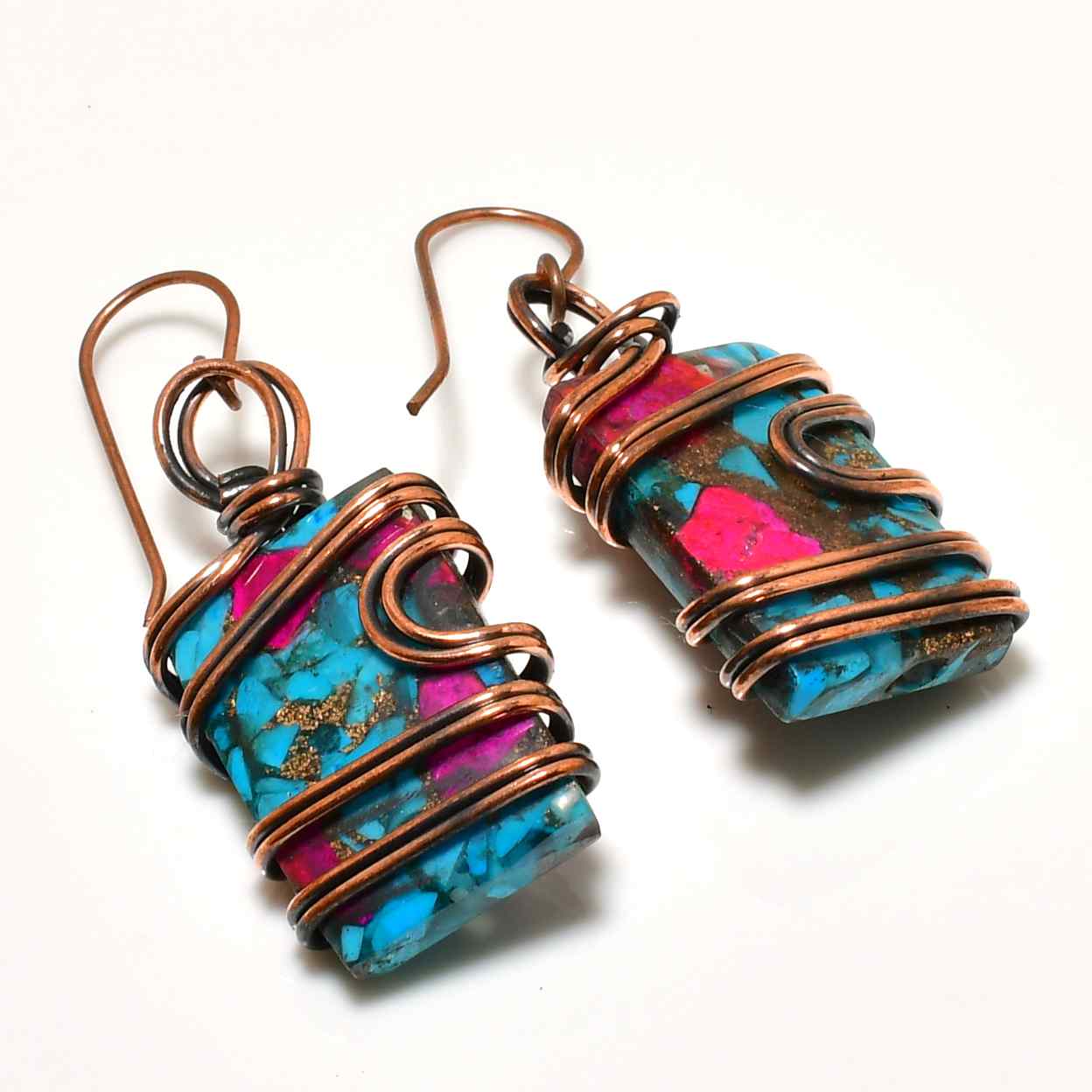 Bohemian Dream – Turquoise & Pink Copper Earrings
